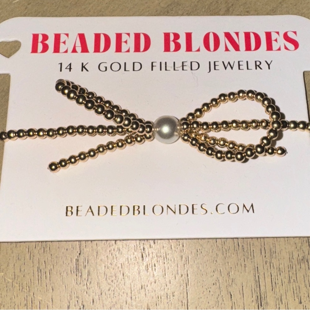 Beaded blonde brand 14k filled gold bow bracelet same quality as Enewton